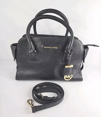 Michael Kors Harper Black Pebble Leather Medium Satchel 30F6GRPS2L • $64.95