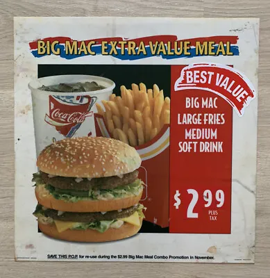 Vintage McDonald’s 1992 Big Mac Extra Value Meal Translite Sign • $39.99