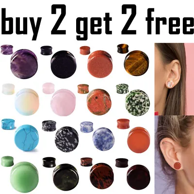 $6.69 • Buy Pair Natural Stone Ear Plugs Flesh Tunnels Gauges Piercing Jewelry 2g-5/8 