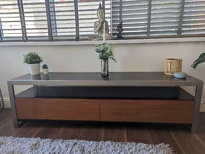 £60 • Buy 160cm - TV Cabinet With Storage Black, Glass And Wood (TV Stand/coffee Table) - 