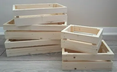 £4.49 • Buy Sturdy Shallow Wooden Crate Storage Box Christmas Hamper Xmas Basket