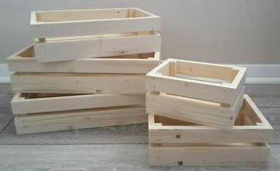 £5.99 • Buy Sturdy Shallow Wooden Crate Storage Box Hamper Basket