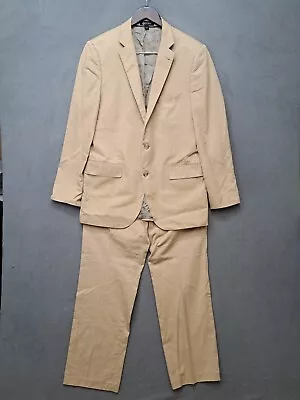 J Crew Mens 2 Piece Suit Aldridge Jacket Size 40L Beige Flat Front Pants 34x31 • $74.99