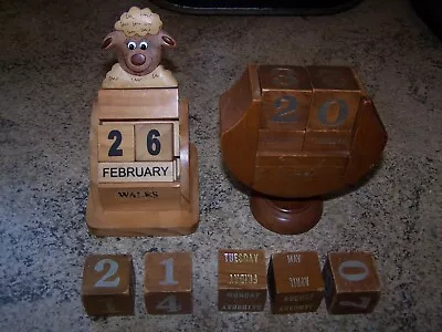 £9.99 • Buy Two Vintage Wood Block Perpetual Month Date Calendars + Extra Blocks Farmhouse