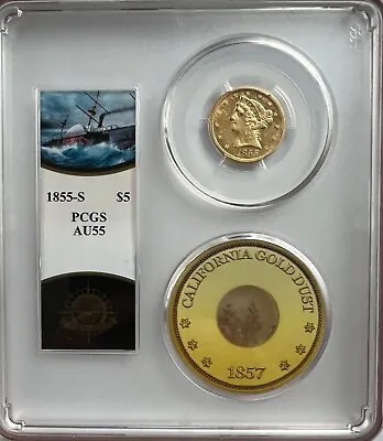 Ss Central America 1855 S $5.00 Half Eagle Au55 W/pinch Shipwreck Gold • $7777.77