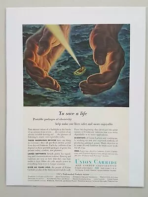 1956 Union Carbide And Carbon Dry Cell Battery Hands Raft Vtg Magazine Print Ad • $5.99