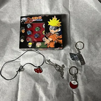 $13 • Buy 2003 AKATSUKI Naruto 10 Ring Set Cosplay + Chain + 2x Key Rings + Necklace New