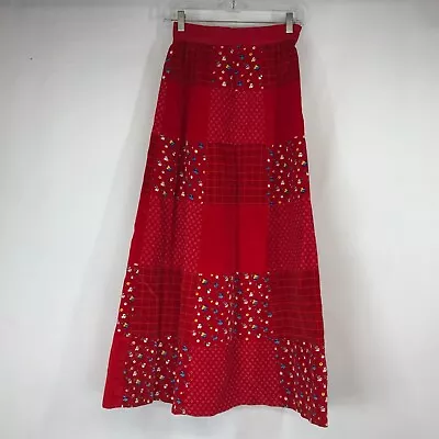 Vintage Hand Made By Jeanne - Women's Xs/s - Red Patchwork Lined Maxi Skirt • $21.25