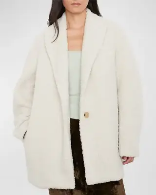 Vince Womens Coat M Ivory Textured Faux Fur Oversized Blazer Jacket $595 • $152.99