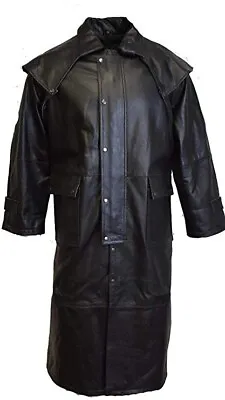 Trench Biker Coat Buffalo Leather Long Duster Goth Jacket With Removable Cape • $250