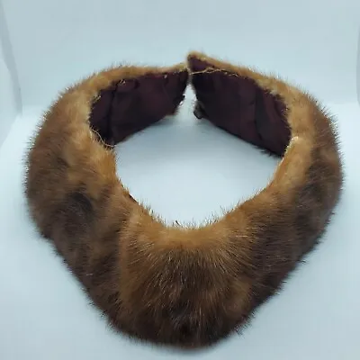 Brown Real Fur Collar Shawl With Brown Satin Lining Handmade Vintage • $44.99