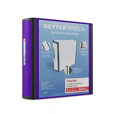 Staples Better 3-Inch Slant D 3-Ring View Binder Purple (20246) 895621 • $13.05