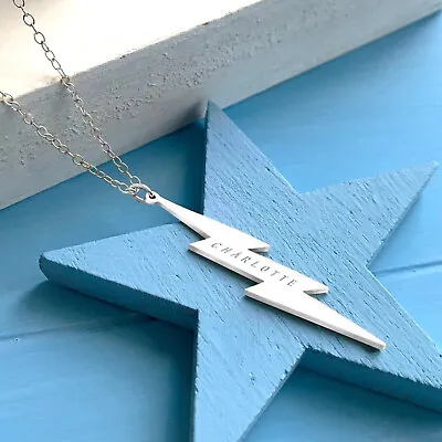 Personalised Silver Vertical Lightning Bolt Necklace  • £28