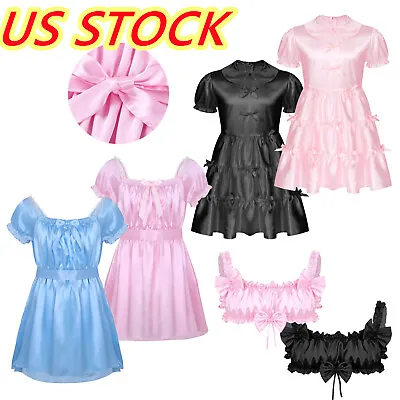 US Sissy Men's Adult Vintage Satin Cross Dresser Party Dress Costume Nightgown  • $15.11