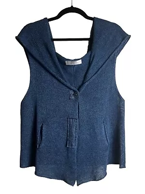 £65 • Buy Crea Concept Linen Gilet Waistcoat Size Medium Blue Lagenlook Hooded 100% Linen