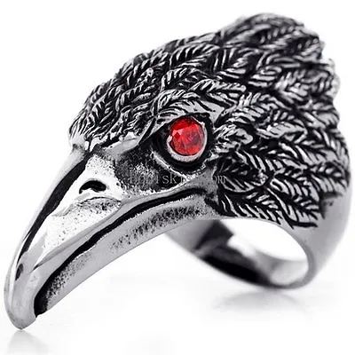 Stainless Steel Band Hawk Eagle Ring Red CZ Eyes Mens Punk Biker Black Silver • $10.99