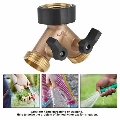 Brass Water Tap Adapter 2 Way 3/4  Hose Connector For Garden Lawn Irrigation • £8.99