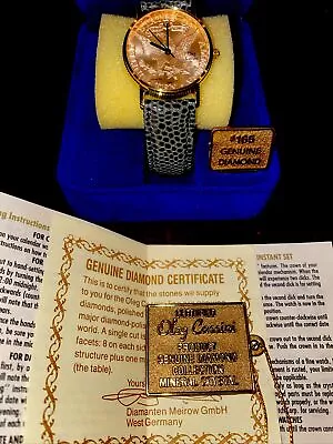 Vintage New OLEG CASSINI Men’s 34mm Ten Dollar Coin Quartz Watch GP Case Leather • $50