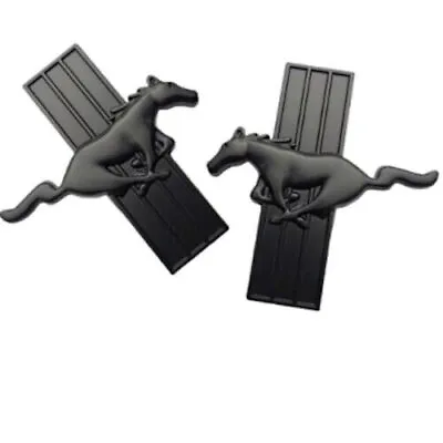 1 Pair (2Pcs) Full Black Mustang Horse Side Fender Metal Badge Emblem Sticker • $13.43