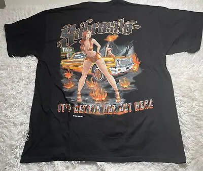 Vintage 90s Lowrider Chicano Cholo Gangster Chevy Bikini Girl Flame Art T-shirt • $39.99