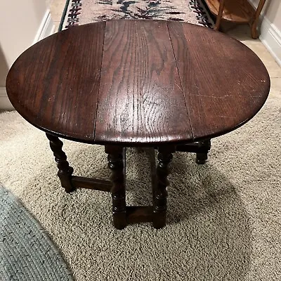 Antique Gate Leg Drop Leaf Side Table With Barley Twist Legs • $1095