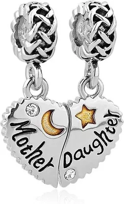 Heart Mother Daughter Charm Use With Pandora Bracelet Mom Love You To The Moon N • $15.19