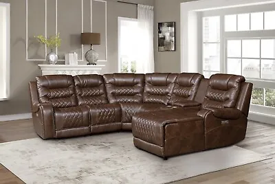 Gorgeous Brown Microfiber Diamond Pattern Power Sectional With Chaise Furniture • $2299