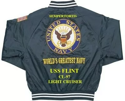 Uss Flint  Cl-97 Light Cruiser Navy Embroidered Satin Jacket(back Only) • $169.95