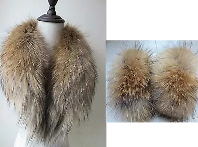 Best Really Raccoon Fur Collar Sleeves Cuffs A Set For Coat Jacket Natural Brown • $42.49