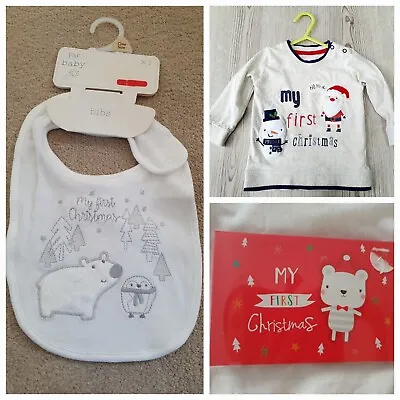 My First Christmas 6-9 Months - Photo Album Jumper And Bib • £6.99