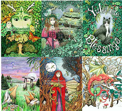 £8.45 • Buy Set Of Six Yule Christmas Cards UK Artist Dragon Cat Wiccan Steampunk Value