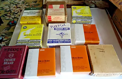 Big Lot Vintage Microscope Slides 7 Boxes Still Sealed NOS TURTOX ESCO CORNING • $75