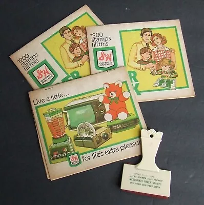 3 S & H Merchant Green Stamps Empty Saver Books & 3.5  Plastic Sponge Applicator • $0.99