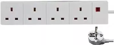 £14.95 • Buy UK To Europe Euro Plug 4 Gang Way 1M Mains Travel Adaptor Extension Lead Adapter