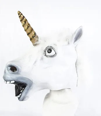 £12.99 • Buy Full Head Latex White Unicorn Mask Fancy Dress Horse Fantasy Mythology Cosplay
