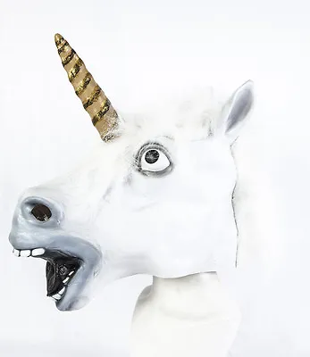 Full Head Latex White Unicorn Mask Fancy Dress Horse Fantasy Mythology Cosplay • £12.99