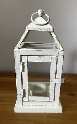 White Wash Rustic Metal Farmhouse Votive Lantern W/Glass 8”x4” Shabby Chic New • £13.21