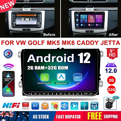 Apple Carplay For Vw Golf Mk5 Mk6 Caddy Jetta 9  Android 12 Car Stereo Radio Gps • $178.79