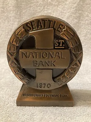 Vintage Coin Bank Cast Metal Bronze Color Seattle 1st. National Bank 1870. • $19.99