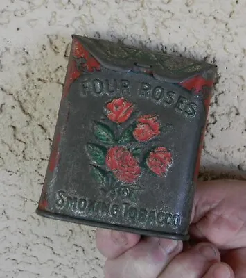 1920s ANTIQUE FOUR ROSES SMOKING TOBACCO EMBOSSED POCKET TIN • $79