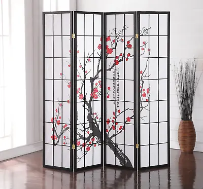 International Black 4 Panel Plum Blossom Screen Room Divider • $89.99