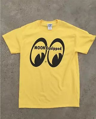 Men's Mooneyes Moon Equipped Classic Black Logo Yellow T-Shirt Cotton MQT002YE • $30.99