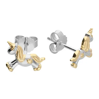 9ct Gold & Silver Unicorn Child's Stud Earrings • £15.95