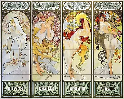 Poster Girl Four-season Frame A. Mucha Tile Mural Backsplash Art Marble Ceramic • $291.50