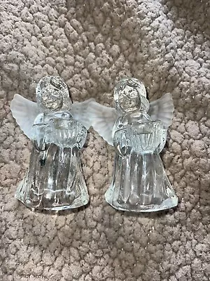 Candle Stick Holders  Angels Vintage Frosted/Clear Glass Set Of 2 • $15.55