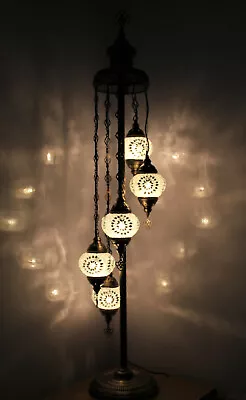£135 • Buy Beautiful Pure White Flower 5 Globes Turkish Moroccan Handmade Glass Floor Lamp