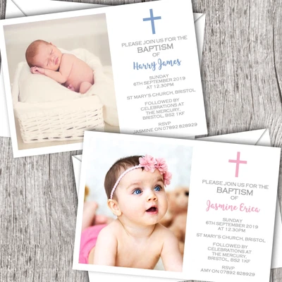 £0.99 • Buy Personalised Christening Invitations Photo - Baptism/Holy Communion - Girl/Boy