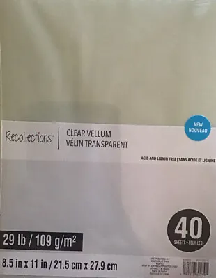 8 1/2 X 11 “clear Vellum” Scrapbooking/ Crafts ~40 Sheets~ By Recollections~ • $10.99