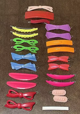 Lot Of Vintage Colorful Barrettes - Plastic W/ Metal Clips - Bow Bar & Flowers • $19.95