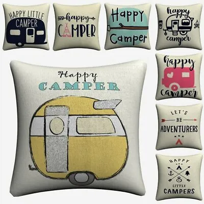 Happy Camper Kids Cartoon Cushion Cover For Sofa Home Decor  Pillow Almofada • $8.79